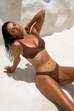 NWT Somerfield Swim Terry Cloth Floral Brown Bikini Set- Size Large